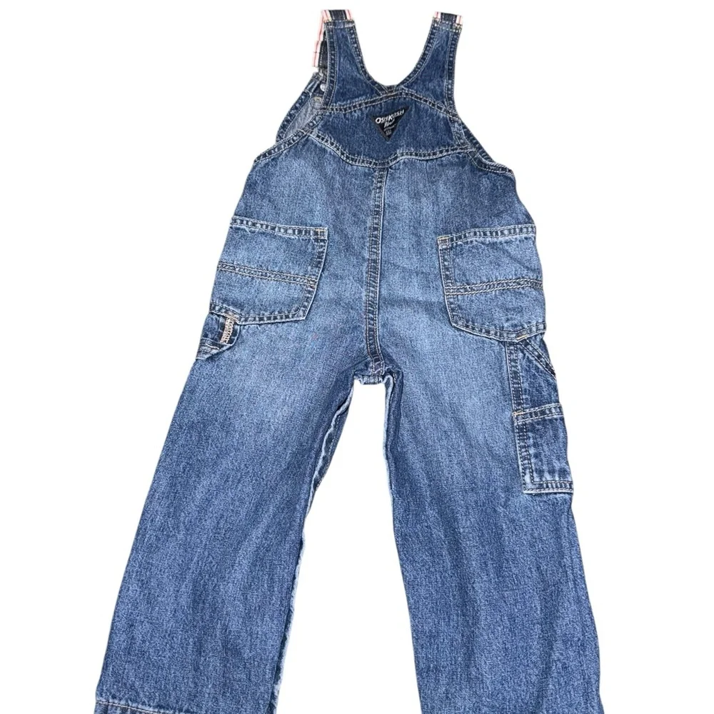 OshKosh B’Gosh Toddler Denim Overalls with Plaid Straps Size 18-24M
